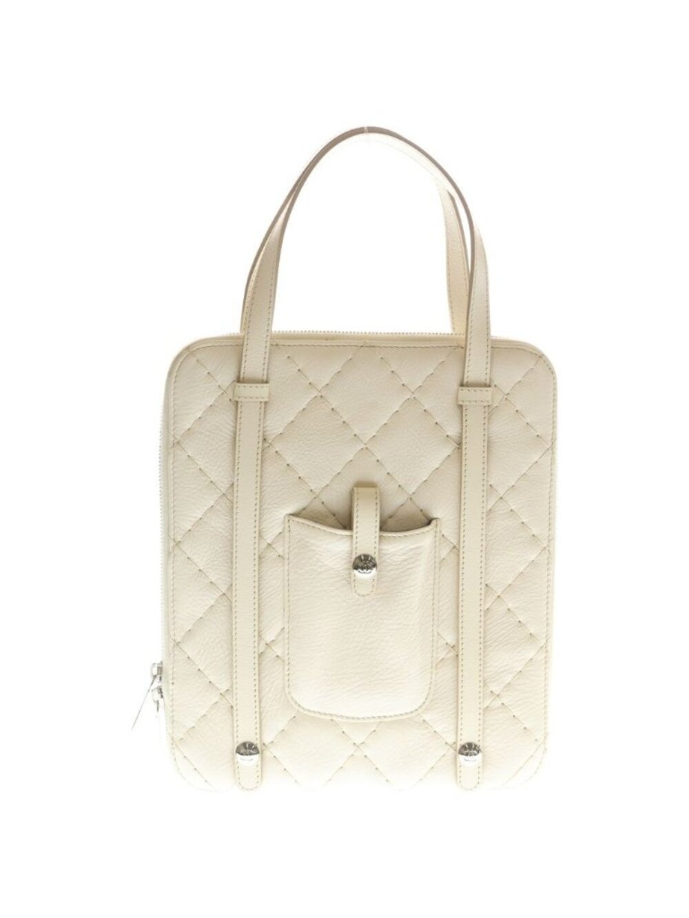Chanel Wild Stitch Tablet Case Tote White Leather Silver